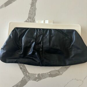 Vintage Italian Genuine Leather Navy Clutch With Plastic Clasp